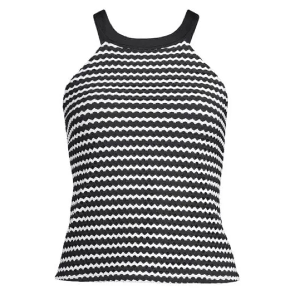 Land's End plus standard crochet high neck tankini top black white stripes Var